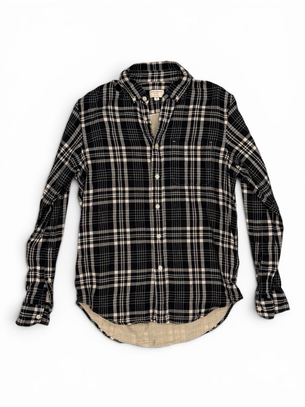 Club Monaco Navy and White Plaid Button-Down Shirt